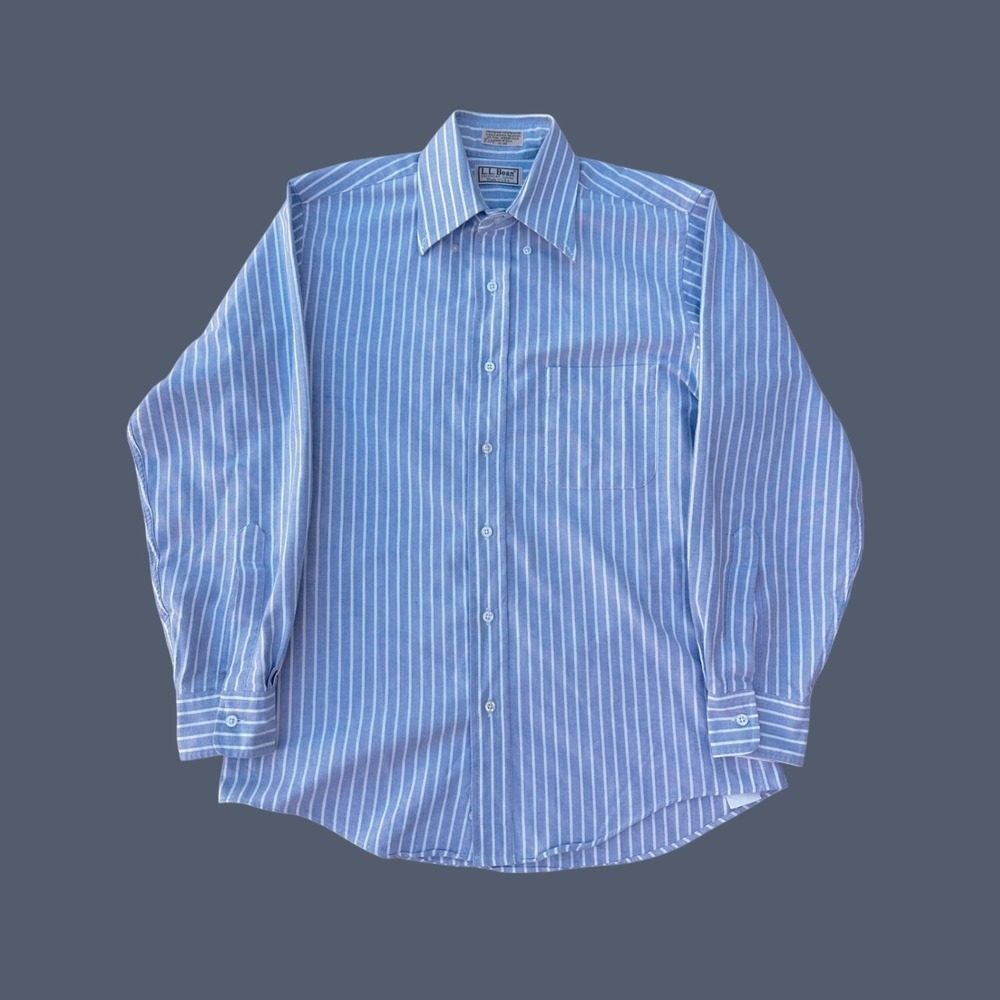 Vintage LL Bean Mens Oxford Button Down Shirt M Blue White Striped USA 15-32 90s